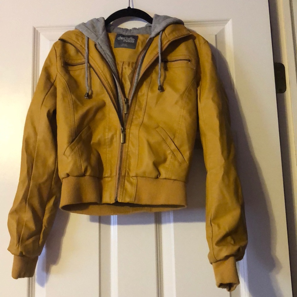 Layered hooded leather jacket